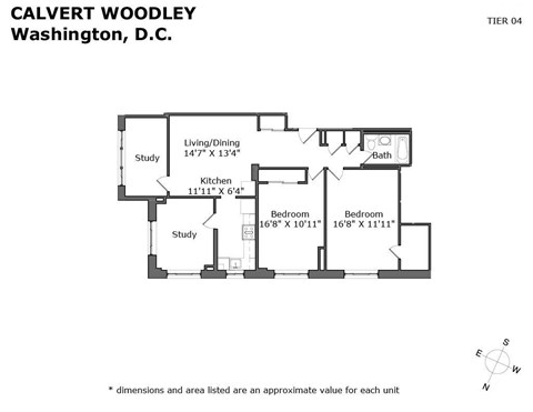 Floor plan for 2 beds, 1 bath, 1180 sqft